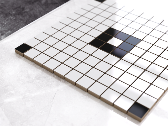 Mosaïque en céramique sur filet pour salle de bain ou cuisine 30 cm x 30 cm - Geometric 21 White black