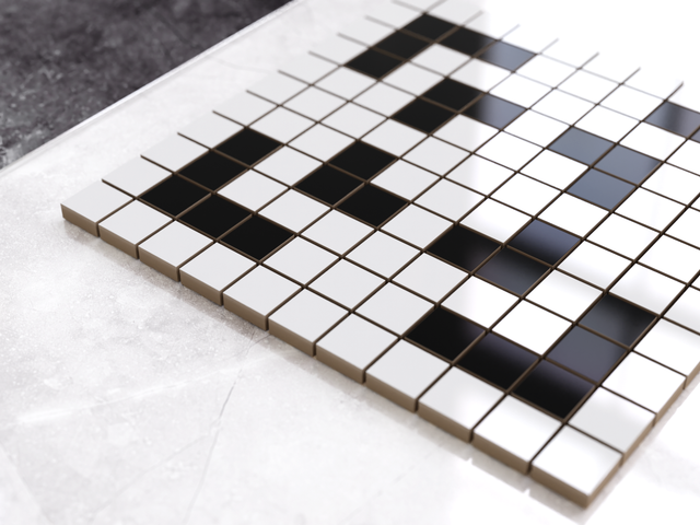 Mosaïque en céramique sur filet pour salle de bain ou cuisine 30 cm x 30 cm - Geometric 22 White black