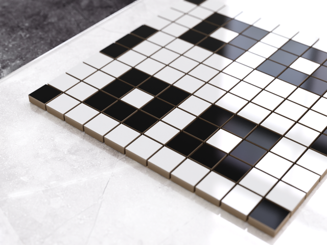 Mosaïque en céramique sur filet pour salle de bain ou cuisine 30 cm x 30 cm - Geometric 23 White black