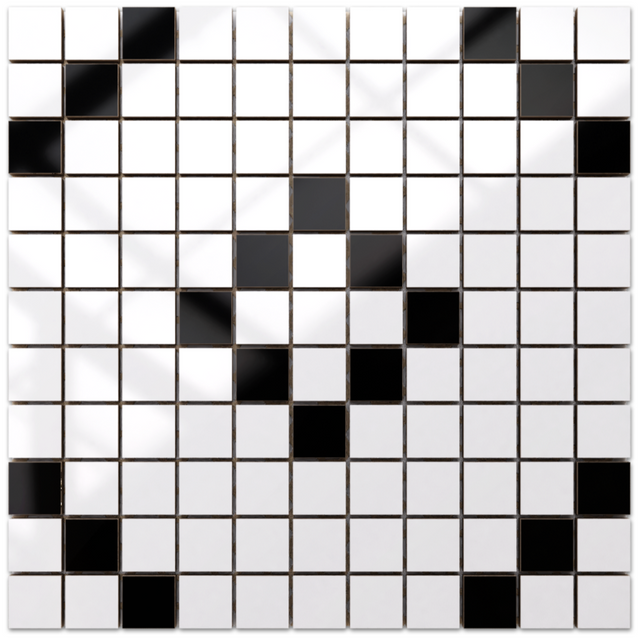 Mosaïque en céramique sur filet pour salle de bain ou cuisine 30 cm x 30 cm - Geometric 24 White black