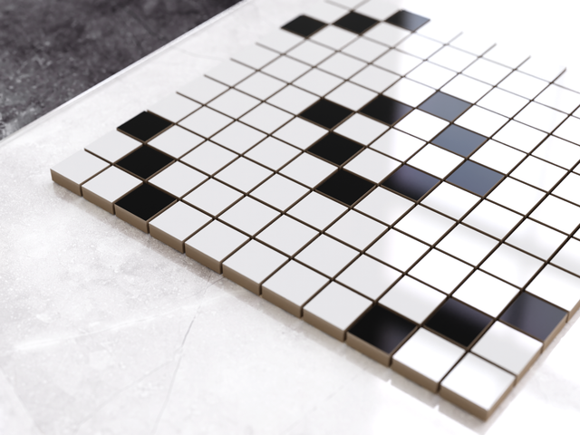 Mosaïque en céramique sur filet pour salle de bain ou cuisine 30 cm x 30 cm - Geometric 24 White black