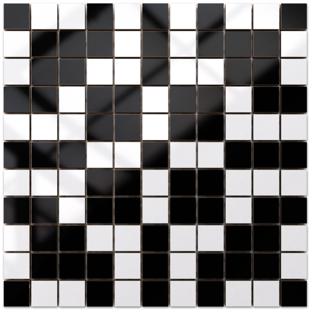 Mosaïque en céramique sur filet pour salle de bain ou cuisine 30 cm x 30 cm - Géométrique 13 Blanc noir