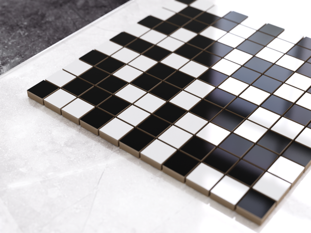 Mosaïque en céramique sur filet pour salle de bain ou cuisine 30 cm x 30 cm - Géométrique 13 Blanc noir