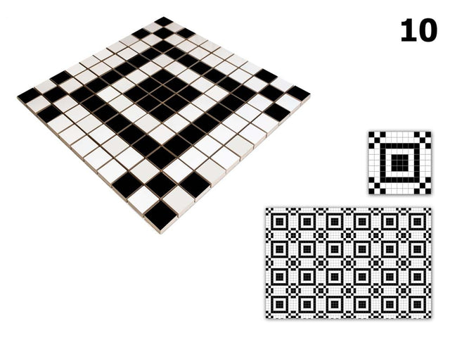 Ceramic mosaic on mesh for bathroom or kitchen 30 cm x 30 cm - Geometric 10 White black
