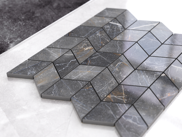 Porcelain stoneware mosaic on mesh for bathroom or kitchen 26.5 cm x 30.5 cm - Diamond rhombus poller