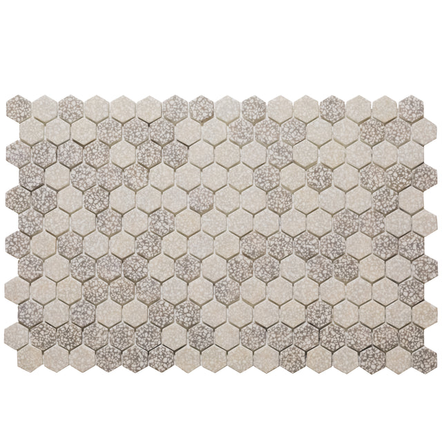 Mosaïque en verre pressé sur filet pour salle de bain et cuisine 52 cm x 34 cm - Hexa gris mat