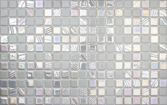 Pressed glass mosaic on mesh for bathroom and kitchen 32.5 cm x 51.5 cm - Alves blend white pool