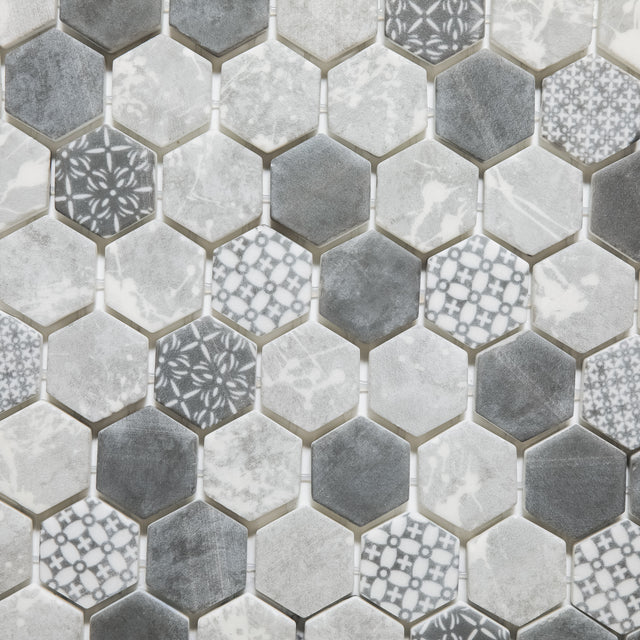 Mosaïque en verre pressé sur filet pour salle de bain et cuisine 52 cm x 34 cm - Hexa olden mat