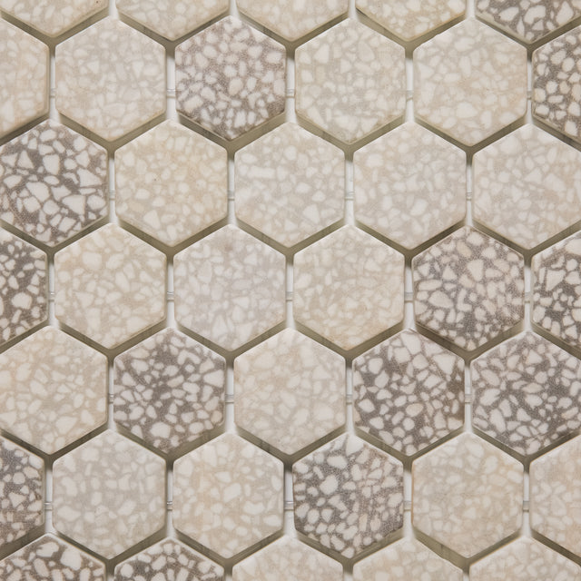 Pressed glass mosaic on mesh for bathroom and kitchen 52 cm x 34 cm - Hexa grey mat