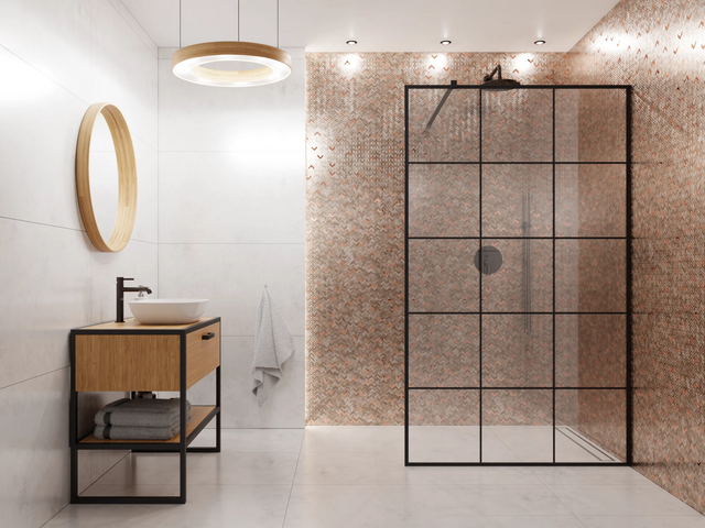 Satin aluminum mosaic on mesh for bathroom or kitchen 30 cm x 30 cm – Copper Chevron