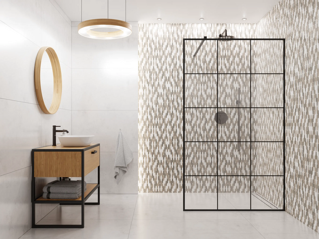 Ceramic mosaic on mesh for bathroom or kitchen 30.2 cm x 30.4 cm - Long hexagon