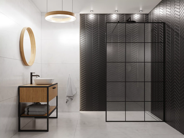 Mosaïque en céramique sur filet pour salle de bain ou cuisine 31,6 cm x 21,5 cm - Giant Black Chevron