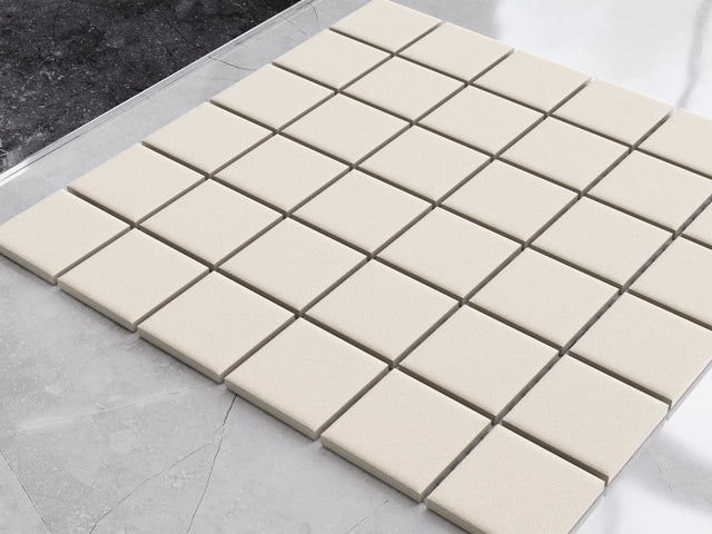 Mosaïque en céramique sur filet pour salle de bain ou cuisine 30 cm x 30 cm - Beige river