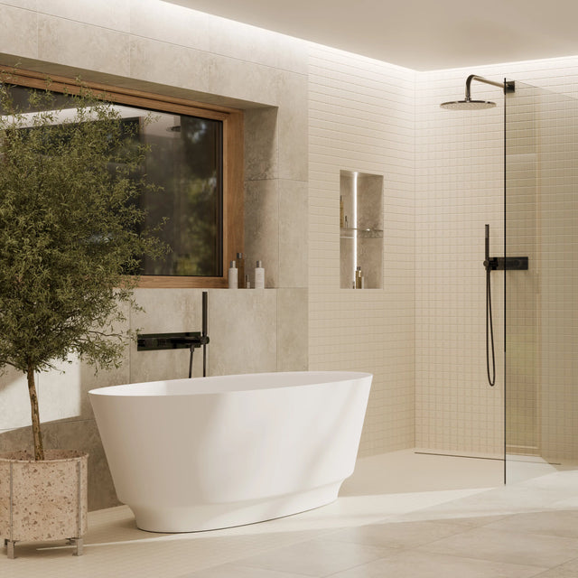 Mosaïque en céramique sur filet pour salle de bain ou cuisine 30 cm x 30 cm - Beige river