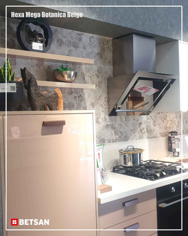 Mosaico de vidrio prensado en red para baño y cocina 43.5 cm x 34.5 cm - Botanic beige garden Mate