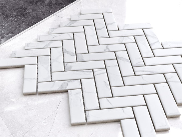 Mosaik aus Keramik auf Netz für Bad oder Küche 31,5 cm x 27,7 cm - Marmorwald