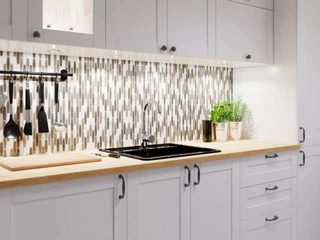 Ceramic mosaic on mesh for bathroom or kitchen 30.2 cm x 30.4 cm - Long hexagon