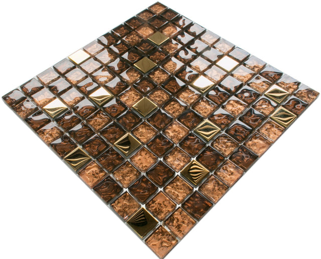Mosaico in vetro su rete per bagno o cucina 30 cm x 30 cm - Gold brown