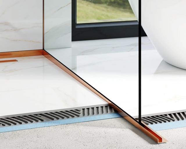 Profil verre douche et sol droit cuivre satiné