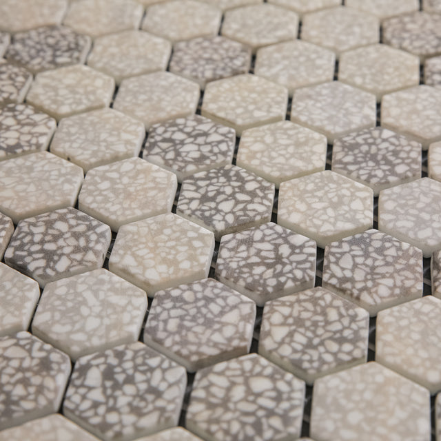 Pressed glass mosaic on mesh for bathroom and kitchen 52 cm x 34 cm - Hexa grey mat