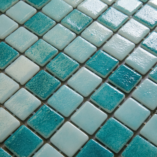 Mosaico in vetro pressato per piscine, bagni e saune 32.5 cm x 51.5 cm - Emerald Blue