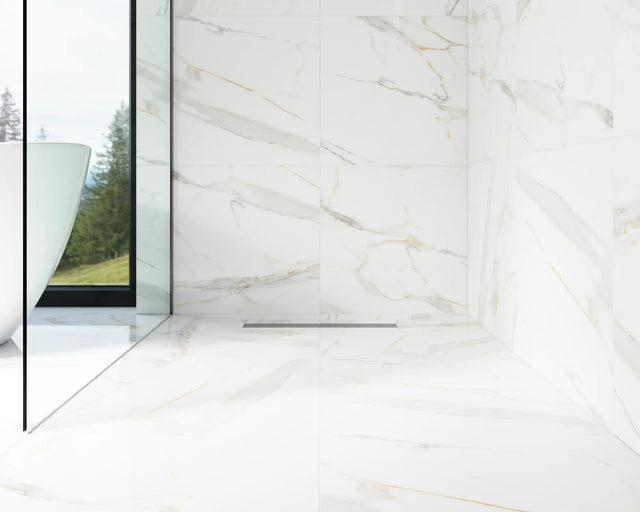 Canalina di scarico lineare per doccia a pavimento in acciaio, 40 cm x 6,5 cm, 61 l/min - nero satinato/lucido