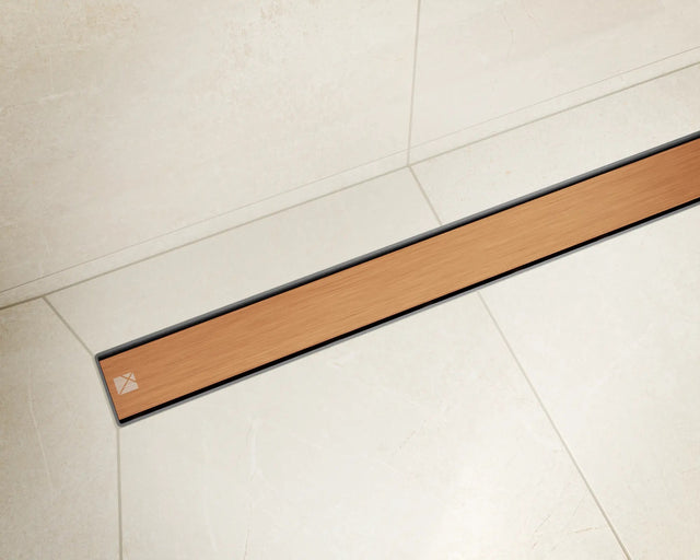 Canalina di scarico lineare per doccia a pavimento in acciaio, 40 cm x 6,5 cm, 61 l/min - rame satinato/lucido