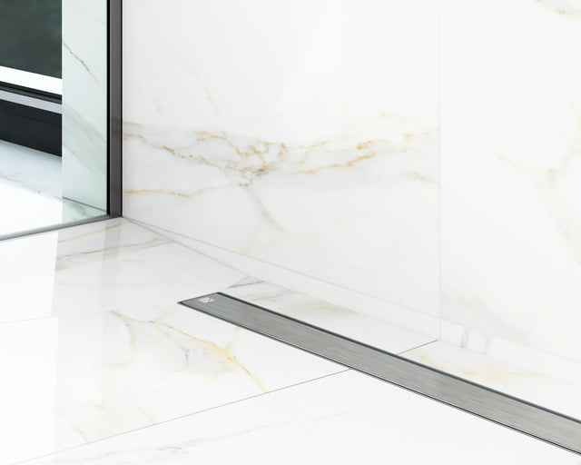 Canalina di scarico lineare per doccia a pavimento in acciaio, 60 cm x 6,5 cm, 61 l/min - argento lucido/satinato