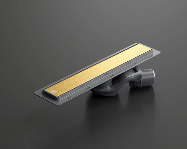 Canalina di scarico lineare per doccia a pavimento in acciaio, 40 cm x 6,5 cm, 61 l/min - oro satinato/lucido