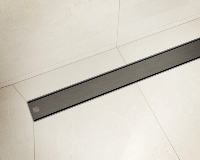 Canalina di scarico lineare per doccia a pavimento in acciaio, 40 cm x 6,5 cm, 61 l/min - nero satinato/lucido