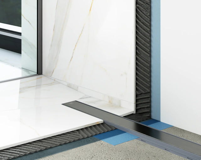 Canalina di scarico lineare per doccia a pavimento in acciaio, 40 cm x 6,5 cm, 61 l/min - nero satinato/lucido