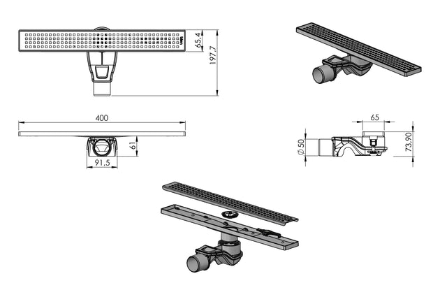 Canalina di scarico lineare per doccia a pavimento in acciaio, 40 cm x 6,5 cm, 61 l/min - rame satinato/lucido
