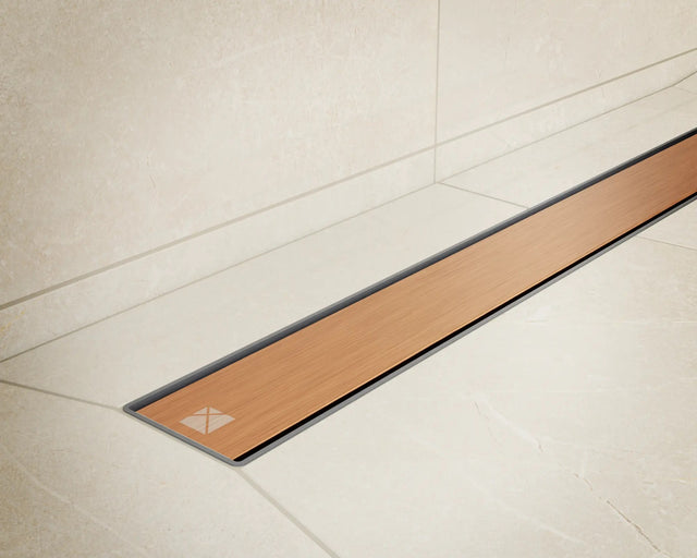 Canalina di scarico lineare per doccia a pavimento in acciaio, 60 cm x 6,5 cm, 61 l/min - rame lucido/satinato