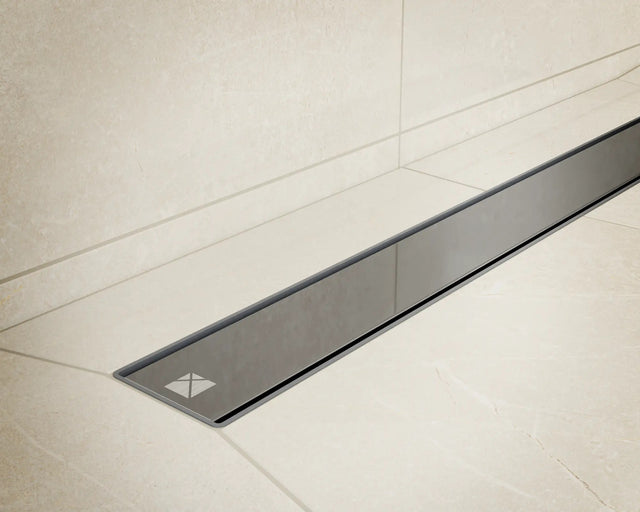 Canalina di scarico lineare per doccia a pavimento in acciaio, 40 cm x 6,5 cm, 61 l/min - nero satinato/lucido