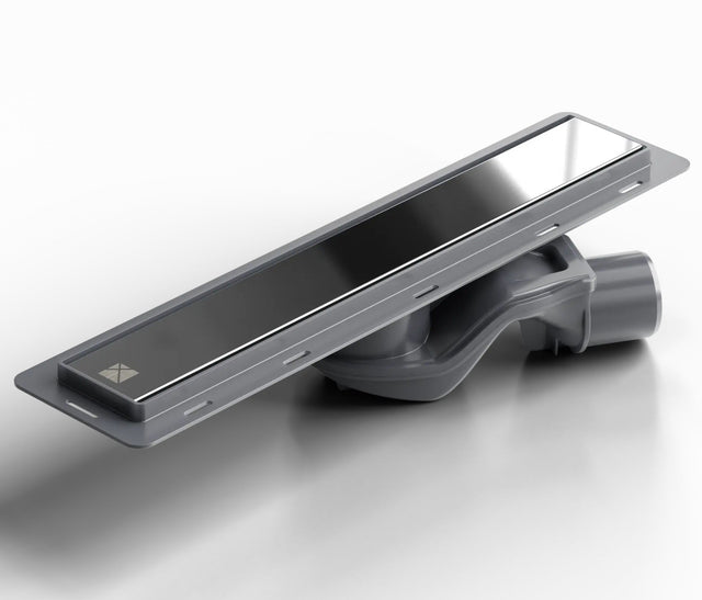 Canalina di scarico lineare per doccia a pavimento in acciaio, 40 cm x 6,5 cm, 61 l/min - nero satinato/lucido