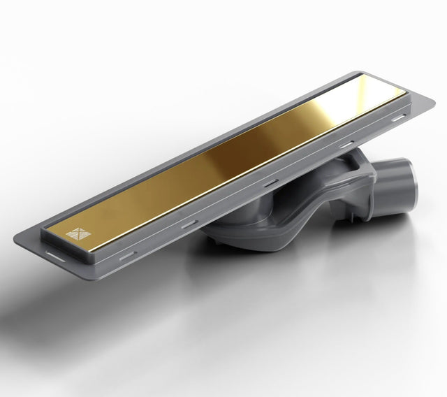 Canalina di scarico lineare per doccia a pavimento in acciaio, 40 cm x 6,5 cm, 61 l/min - oro satinato/lucido