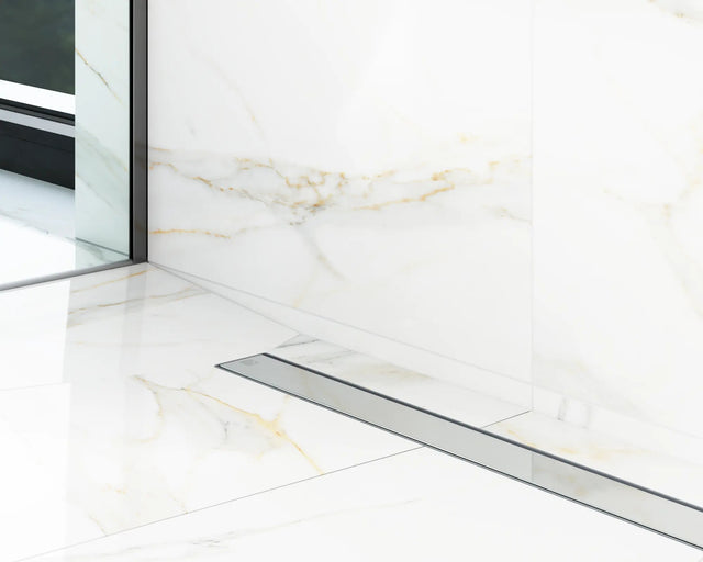 Canalina di scarico lineare per doccia a pavimento in acciaio, 60 cm x 6,5 cm, 61 l/min - argento lucido/satinato