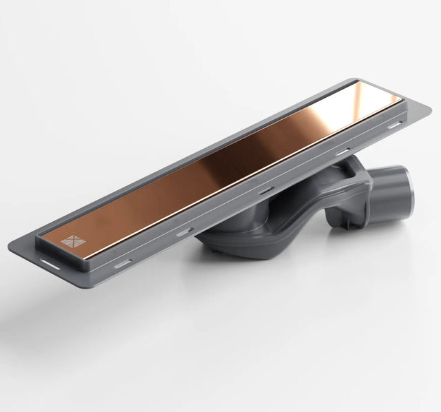 Canalina di scarico lineare per doccia a pavimento in acciaio, 40 cm x 6,5 cm, 61 l/min - rame satinato/lucido