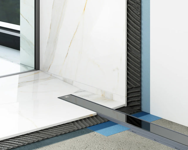 Canalina di scarico lineare per doccia a pavimento in acciaio, 60 cm x 6,5 cm, 61 l/min - nero lucido/satinato