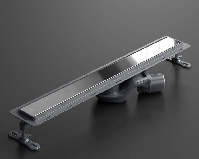 Canalina di scarico lineare per doccia a pavimento in acciaio, 60 cm x 6,5 cm, 61 l/min - argento lucido/satinato