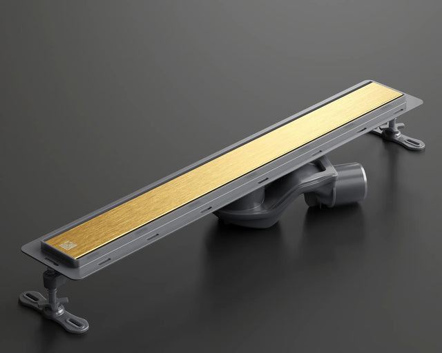 Canalina di scarico lineare per doccia a pavimento in acciaio, 60 cm x 6,5 cm, 61 l/min - oro lucido/satinato