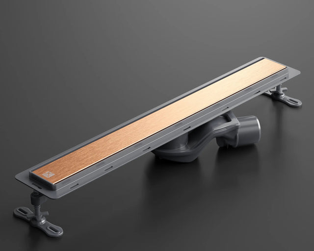 Canalina di scarico lineare per doccia a pavimento in acciaio, 60 cm x 6,5 cm, 61 l/min - rame lucido/satinato