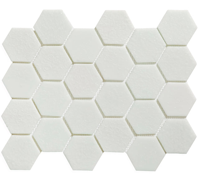 Mosaïque en verre pressé sur filet pour salle de bain et cuisine 43,5 cm x 32 cm - Jardin blanc