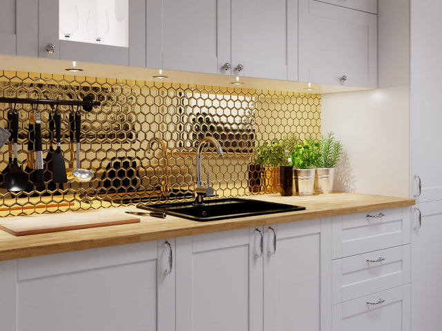 Mosaico in vetro su rete per bagno o cucina 25.5 cm x 24.7 cm - Golden sunset