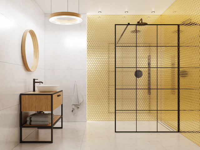 Mosaico de vidrio en red para baño o cocina 25.5 cm x 24.7 cm - Golden sunset