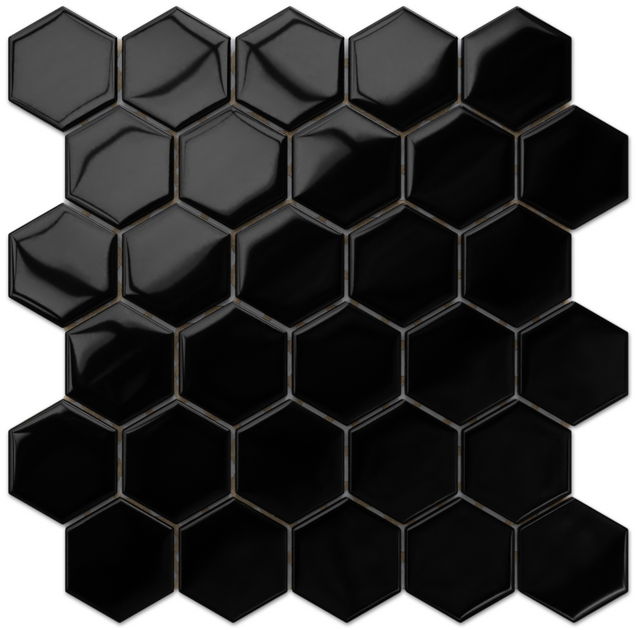 Mosaïque en verre sur filet pour salle de bain ou cuisine 25,5 cm x 24,7 cm - Noir liquide