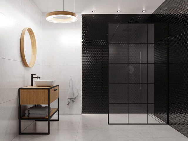 Mosaïque en verre sur filet pour salle de bain ou cuisine 25,5 cm x 24,7 cm - Noir liquide