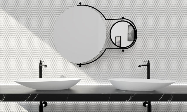 Mosaico in ceramica su rete per bagno e cucina in ceramica 30 cm x 26 cm - Matt white hive