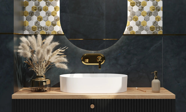 Mosaico in vetro esagonale su rete per bagno o cucina 30 cm x 30.3 cm - White lava