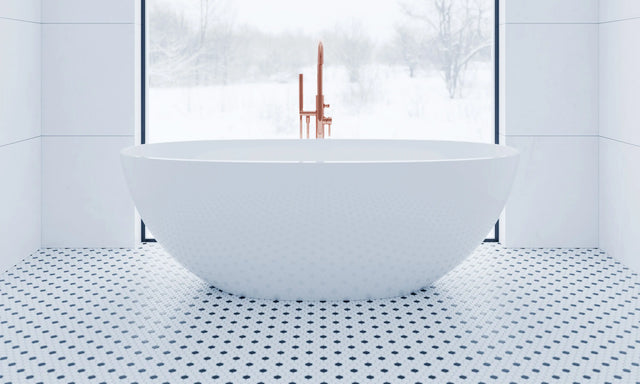 Sechseckige Keramikmosaik auf Netz für Bad und Küche aus Keramik 30 cm x 26 cm - Weißer Honig